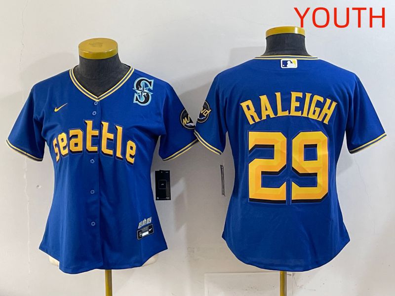 Youth 2025 Seattle Mariners #29 Raleigh Blue City Edition Nike MLB Jersey style 9->youth mlb jersey->Youth Jersey